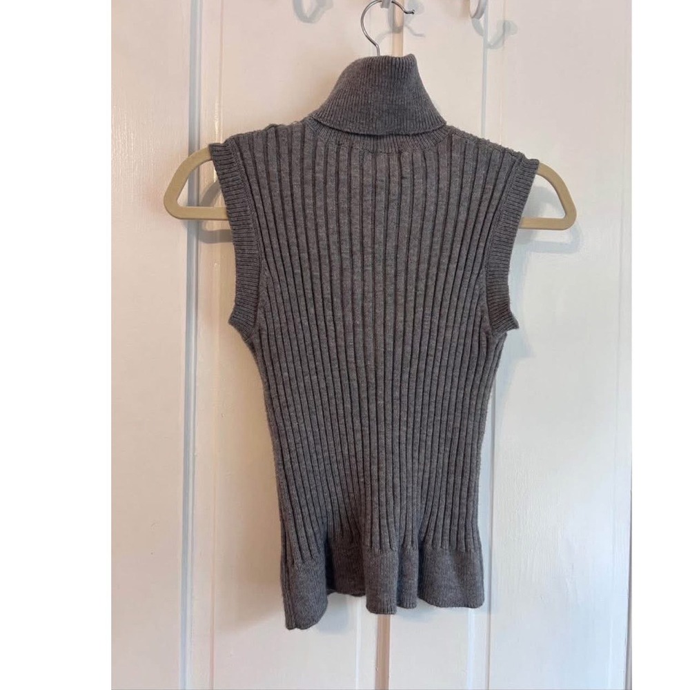 Elle Womens Sleeveless Turtleneck Sweater Heather Gray Ribbed Knit Top XS - Picture 2 of 5
